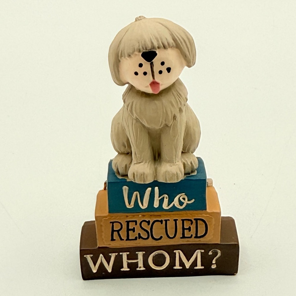 Suzi Blossom Bucket 2016 “Who Rescued Whom?” Puppy Dog Figurine New